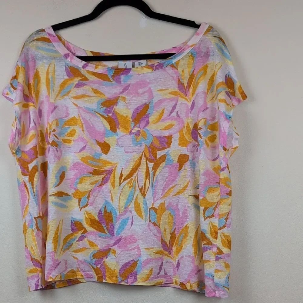 Joie Floral Linen Extended Sleeve Oversized Boxy Blouse Top Size M